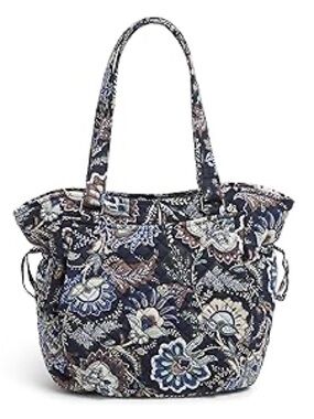 Quilted Floral Tote Bag in Navy